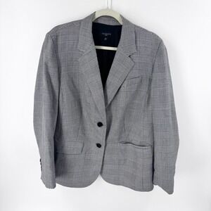 Talbots Woman Plaid Blazer Jacket‎ Size 16W Black White Gray Single Breasted